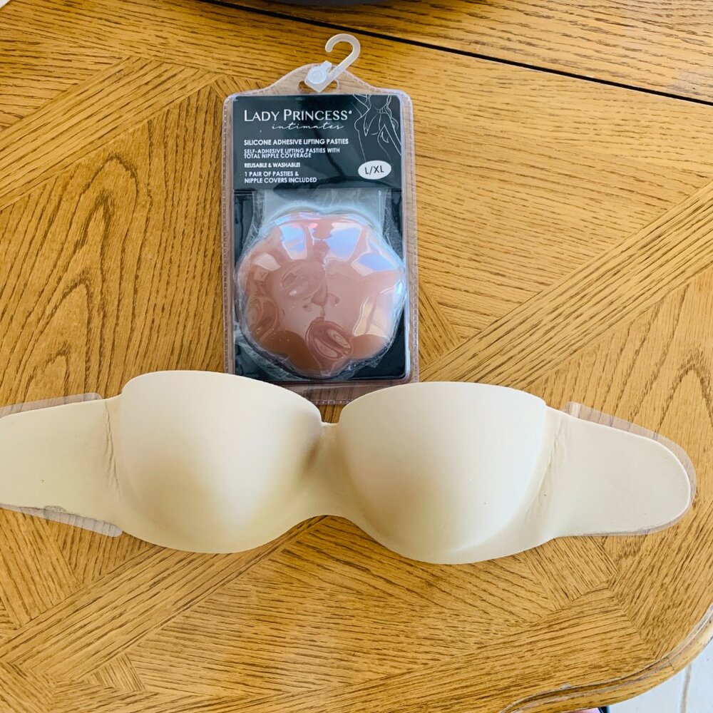 BRA SEAMLESS BACKLESS STRAPLESS Sz D  PASTIES NIPPLE COVERS L/XL